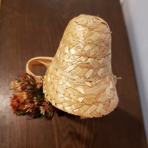 Corn Husk Doll Hand Made North Carolina Folk Art Pink Apron Flowers Bonnet 9" - Picture 5 of 11